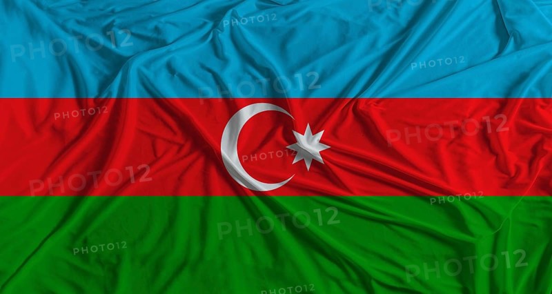 Azerbaijani flag waving. Flag of Azerbaijan with cloth texture