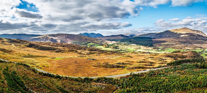 Snowdonia National Park over Road A470 from a drone, Crimea Pass, Blaenau Dolwyddelan, Wales, England, United Kingdom
