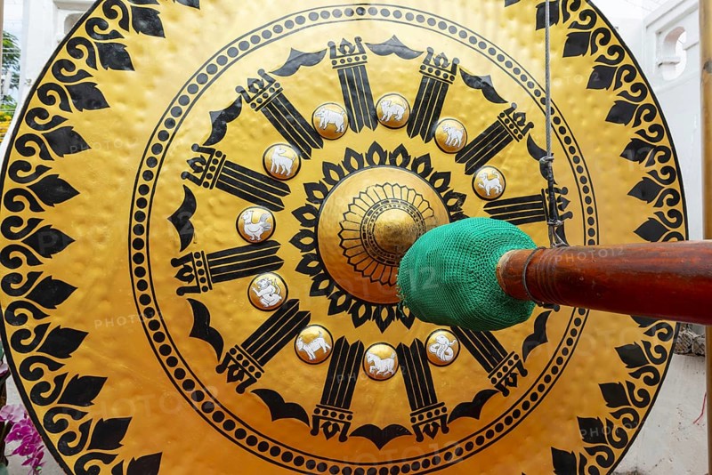 Temple gong (also Victory Gong or Luck Gong), when climbing to Wat Saket (Golden Mount) in the Pom Prap Sattru Phai district, Bangkok, Thailand