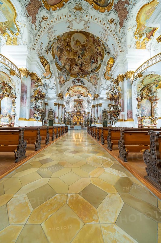 Magnificent baroque interior of a church with intricately decorated frescoes, ZFP Zwiefalten, Reutlingen district, Germany