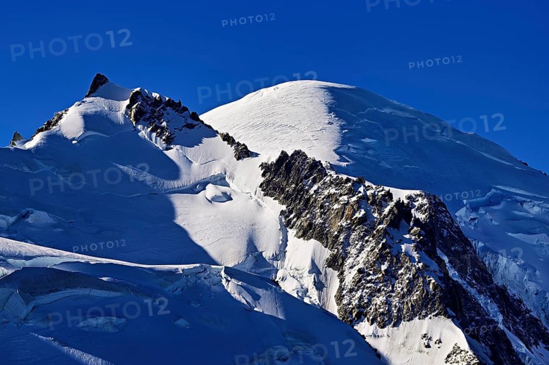 Mont Maudit covered with snow from the left, Mont-Blanc, Aiguille du Midi mountain station viewing platform, Chamonix-Mont-Blanc, Haute-Savoie, France