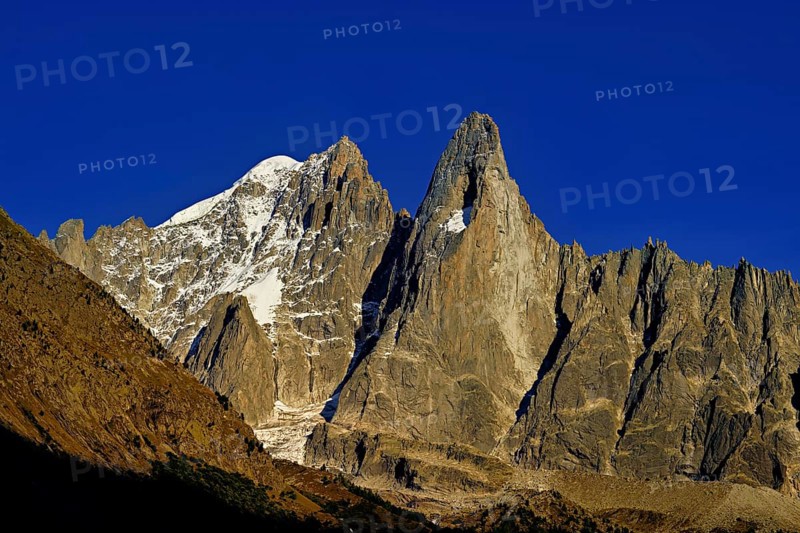 Aiguille du Dru in the evening light, Chamonix-Mont-Blanc, Haute-Savoie, France