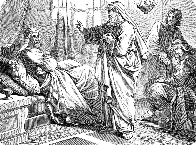 Hezekiah, Order Your House for You Will Die, The Prophet Isaiah, Chapter 38, Sickness, Order, Deathbed, Lying, Pain, Room, Praying, God, Old Testament, Bible, Historical Illustration 1877