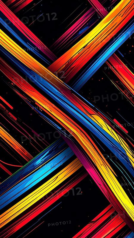 Abstract digital art featuring vibrant, intersecting neon lines creating a geometric pattern, Intersecting neon lines form a vibrant abstract geometric grid against a black background, Seamless looping illustration, colorful diagonal lines, creating a modern dynamic template background, vibrant colored lines and geometric forms for business or technology wallpaper, AI generated