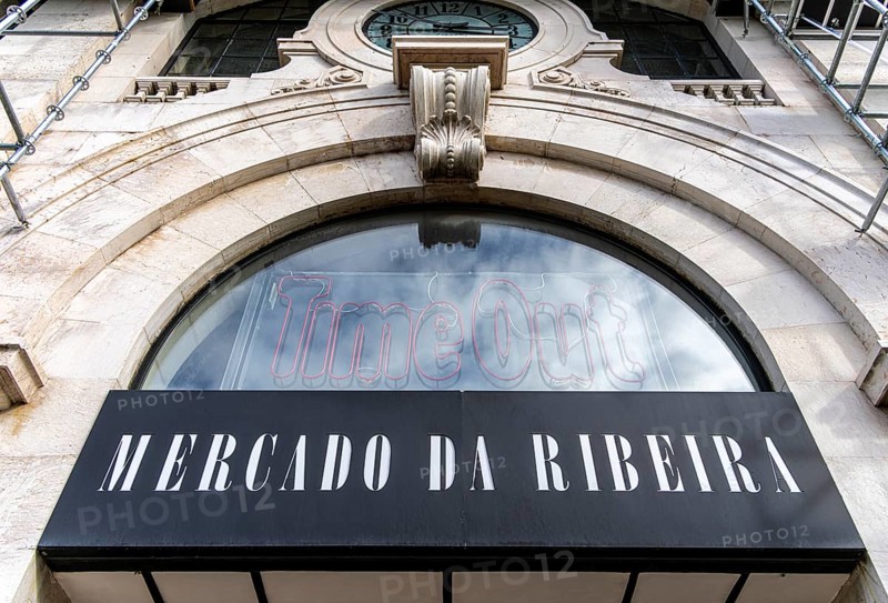 The Mercadeo da Ribeira, also known as TimeOut Market, is the best address for Portuguese specialties and international cuisine. Historic market hall at Cais do Sodré station, Lisbon, Portugal