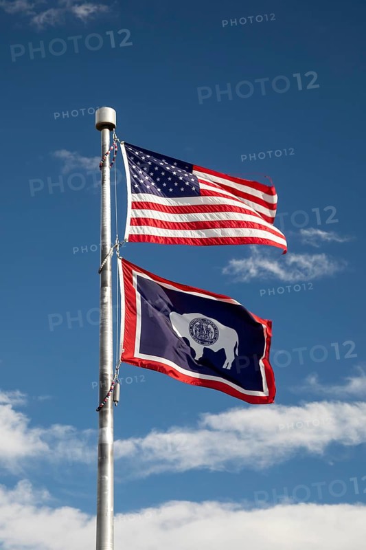 Alcova, Wyoming - The flags of the United States and the state of Wyoming fly at the Independence Rock Historic Site