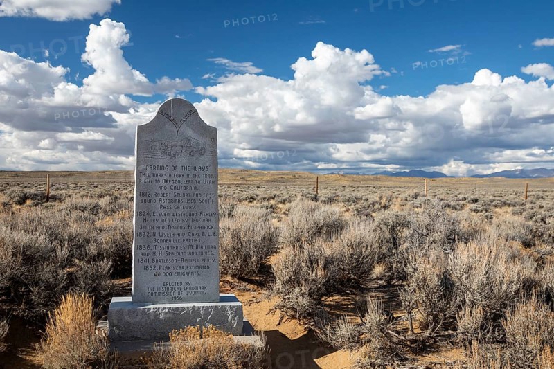 Farson, Wyoming - The 'Parting of the Ways' monument is close to the place where emigrants in the 1840s and 1850s had to decide whether to take a shorter, waterless route through the desert (the Sublette Cutoff), or a longer, safer route towards California or Oregon