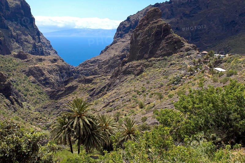Sea view view through Masca Gorge to sea Atlantic East Atlantic Ocean, in the background Canary Island of La Gomera, Tenerife, Canary Islands, Spain