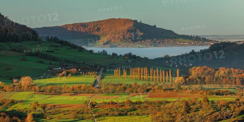 View from Hohenbol viewpoint towards Beuren, Swabian Alb, Baden-Württemberg, Germany, Owen, Baden-Württemberg, Germany