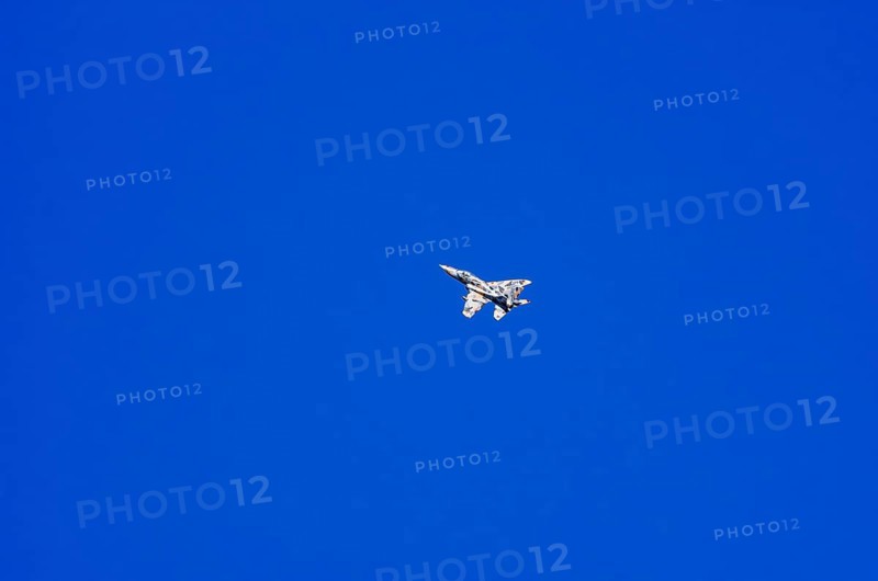 A single-jet fighter jet during a flight demonstration as part of an air show at the Rossfeld Air Sports Association in Metzingen-Glems, Baden-Württemberg, Germany, for editorial use only