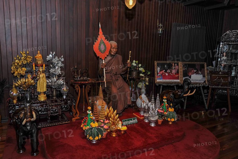 Wax figure of former temple leader of Wat Chalong Buddhist Monk Luang Pho Chaem, Wat Chalong Monastery, Wat Chaetharam, Phuket Island, Phuket Province, Thailand