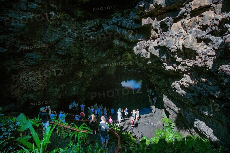Entrance to the Center for Arts, Culture and Tourism created by César Manrique in 1968 from the cave at Jameos del Agua, Punta Mujeres, Las Palmas, Canary Islands, Spain