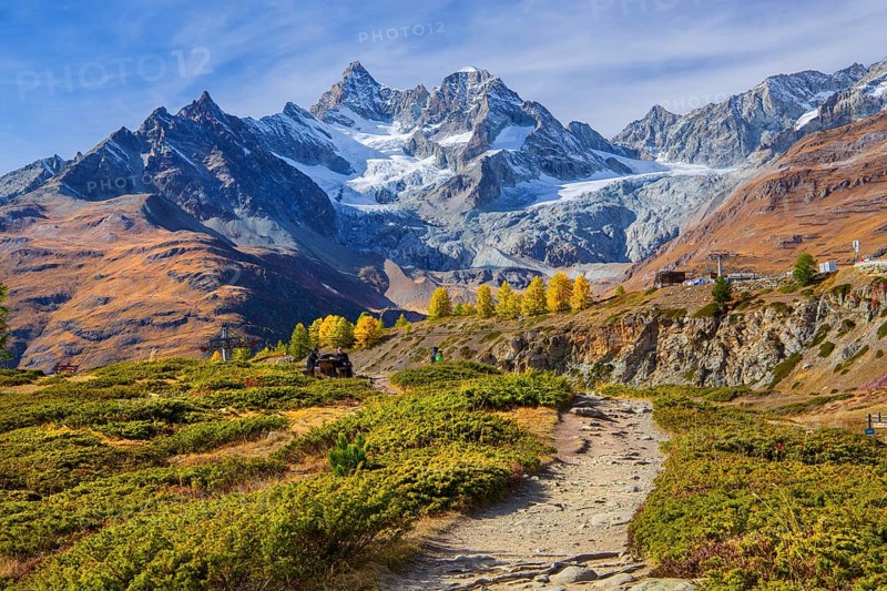 Autumn landscape on the Sunnegga with Zinalrothorn 4221m, Zermatt, Mattertal, Valais, Switzerland