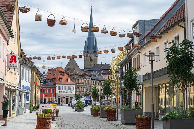 Pedestrian Zone, Innere Bamberger Straße, Catholic Parish Church of the Assumption of Mary, Deutsche Korbstadt, Lichtenfels, Upper Franconia, Franconia, Bavaria, Germany