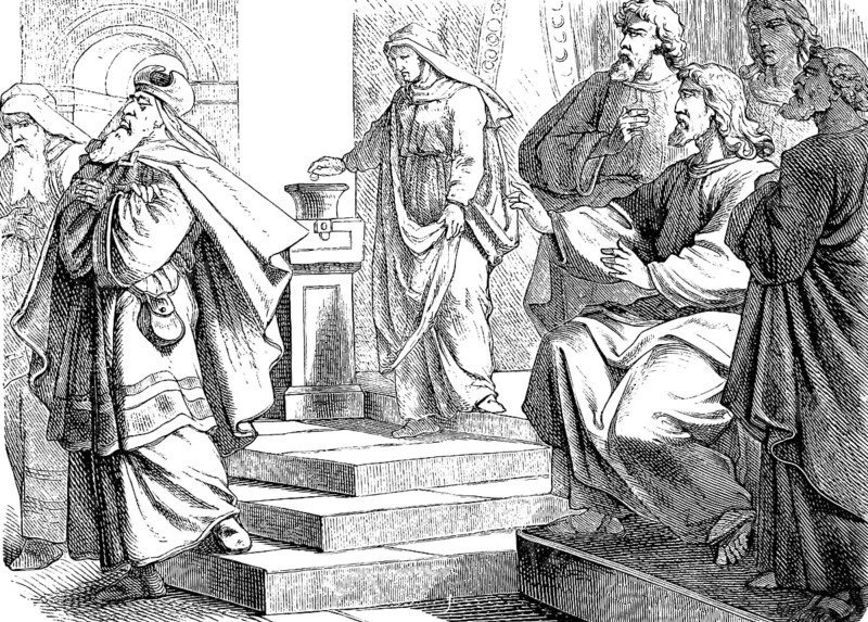 The widow's widow, Gospel of Mark, poverty, donation, bright, interest groschen, priest, benefit, New Testament, chapter 13, Bible, historical illustration 1877
