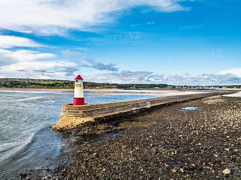 Berwick Pier and Lighthouse from a drone, Berwick-upon-Tweed, England, United Kingdom