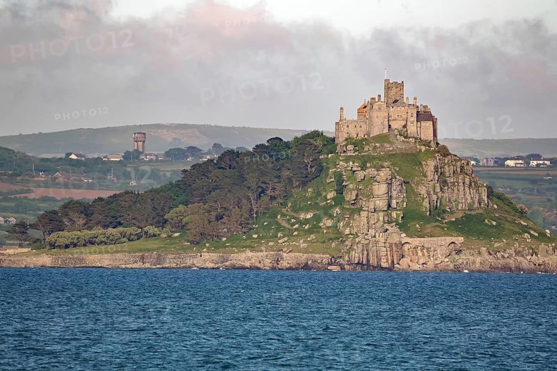 Medieval castle on a wooded seaside hill, St Michael's Mount, Cornwall, Great Britain