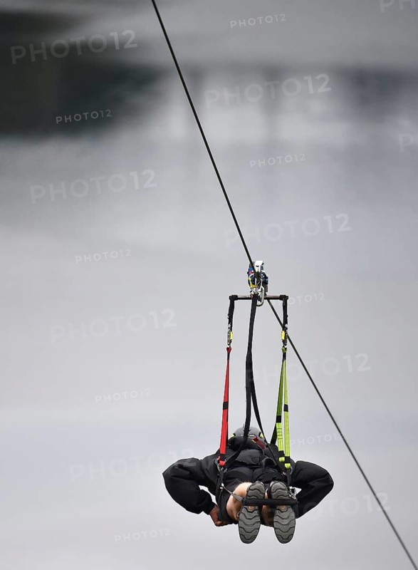 Megazipline cable car in the Harz Mountains across the Rappbode Reservoir, Saxony-Anhalt, Germany