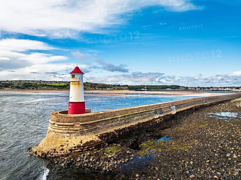 Berwick Pier and Lighthouse from a drone, Berwick-upon-Tweed, England, United Kingdom