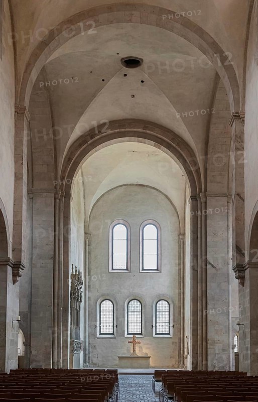 Interior view of central nave, basilica, monastery church, founding year 1136, Eberbach Abbey, Eltville am Rhein, Rheingau, Hesse, Germany