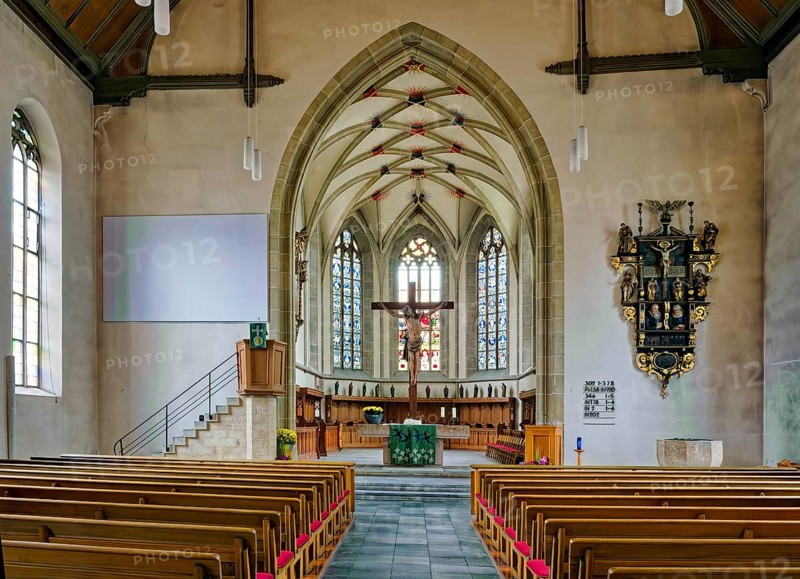 St. Martin's Church, interior view, market square, Pfullingen, Baden-Württemberg, Germany