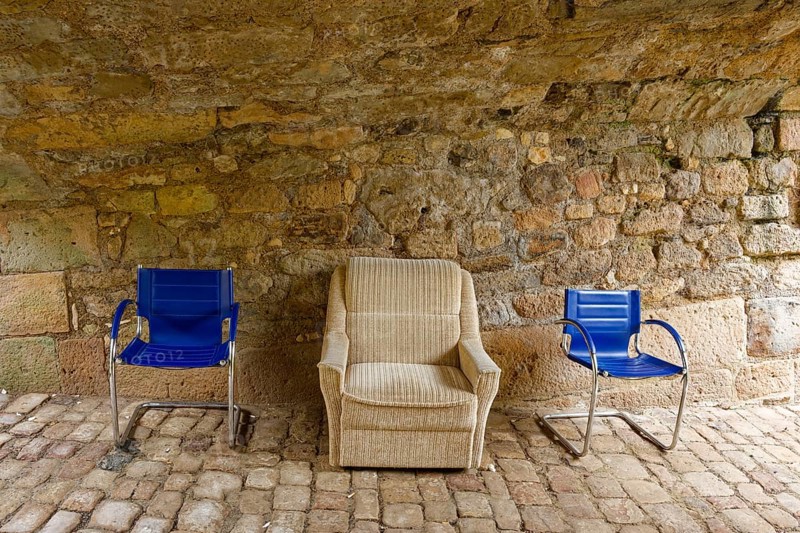 Parked furniture under a bridge arch, Rottenburg am Neckar, Baden-Württemberg, Germany