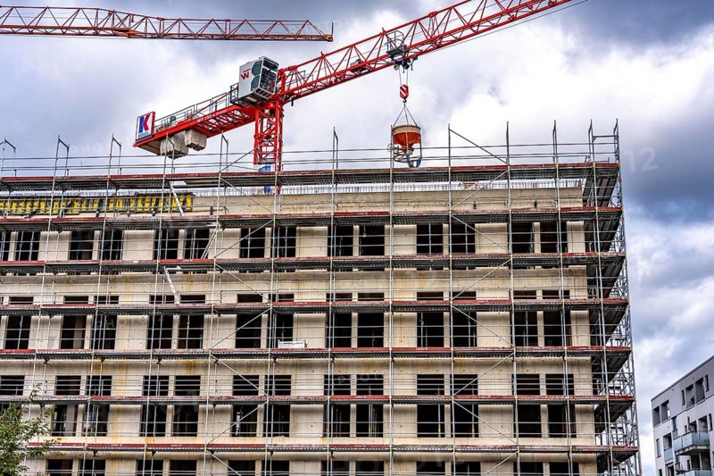 Construction site, residential construction, 50 new, publicly funded rental apartments, catering, commercial space, Weber1 urban district, city center, Essen, North Rhine-Westphalia