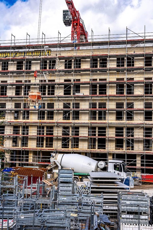 Construction site, residential construction, 50 new, publicly funded rental apartments, catering, commercial space, Weber1 urban district, city center, Essen, North Rhine-Westphalia