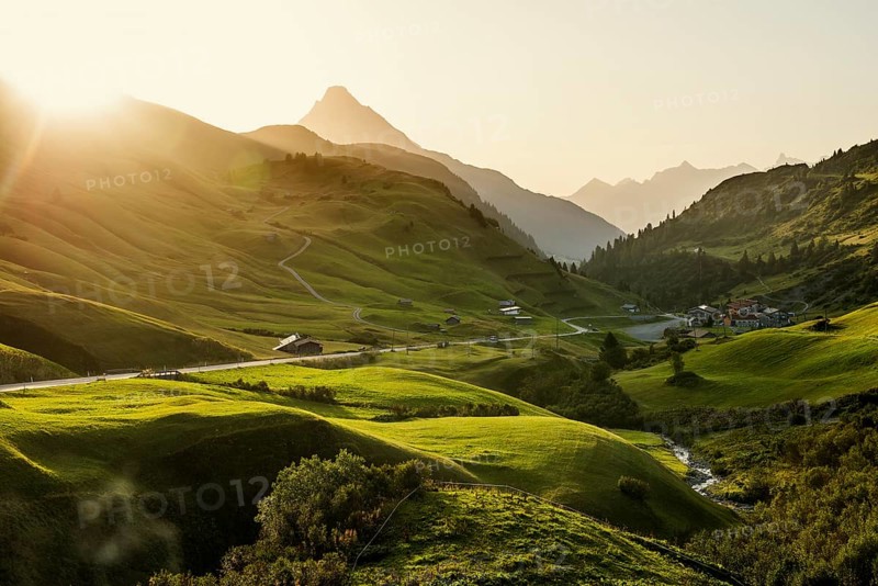 Mountain landscape, sunrise, Hochtannbergpass, Biberkopf, Warth, Bregenzerwald, Vorarlberg, Alps, Austria