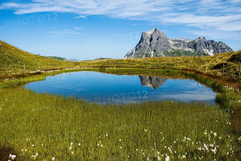 Mountain landscape and picturesque little lake, Saloberkopf, Widderstein, Warth, Bregenzerwald, Vorarlberg, Alps, Austria