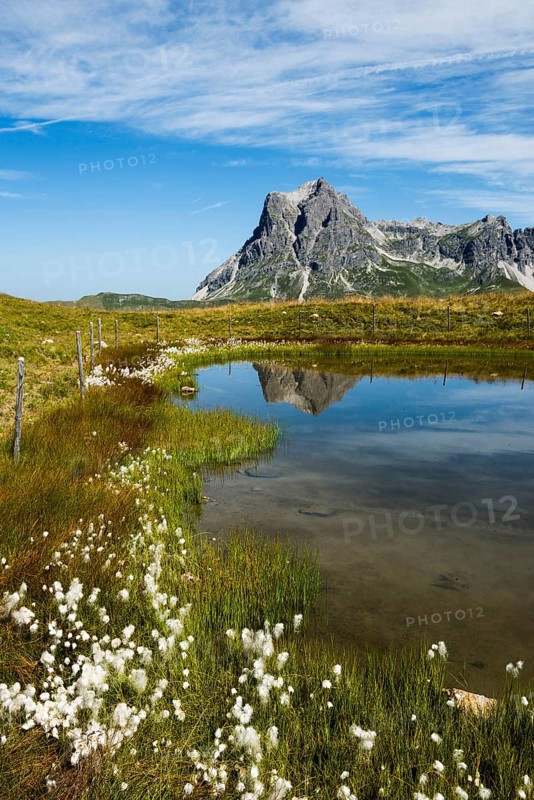 Mountain landscape and picturesque little lake, Saloberkopf, Widderstein, Warth, Bregenzerwald, Vorarlberg, Alps, Austria