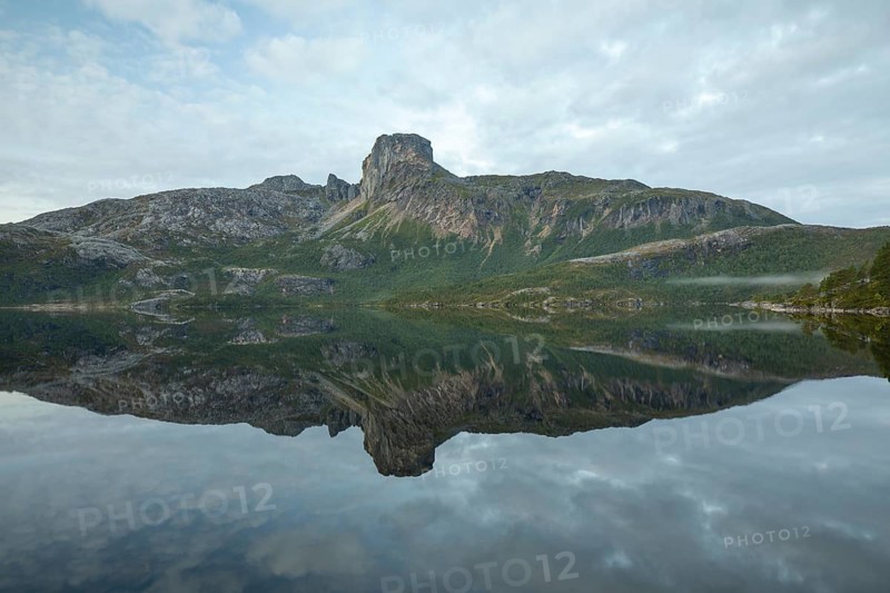 Steigtindvatnet, the majestic Steigtinden reflected in the silent lake, Norway near Bodø
