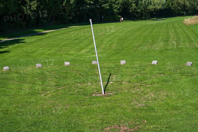 Sundial in a meadow, Landesgartenschau-Park, Kronach, Upper Franconia, Franconia, Bavaria, Germany