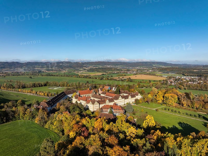 Salem Castle School and Boarding School, Salem International College, former imperial abbey, museum, concert area, former monastery of Order of Cistercians, aerial view, Lake Constance District, Linzgau, Baden-Württemberg, Germany