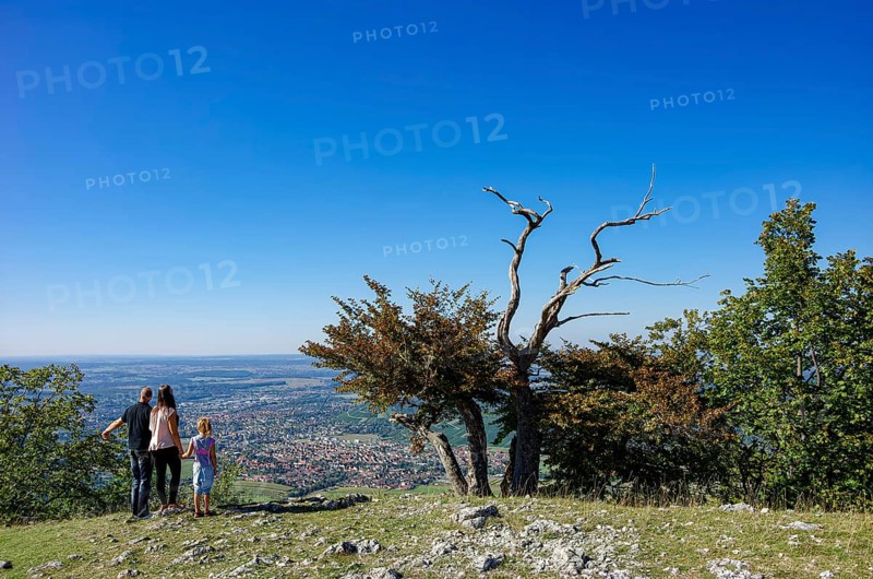 Picturesque scenery on the eaves of the Swabian Jura near Olgafels on Rossfeld in Metzingen-Glems, Baden-Württemberg, Germany, for editorial use only