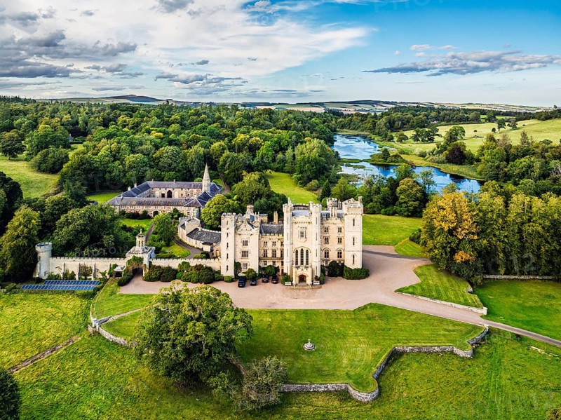 Duns Castle Estate and garden from a dron, Duns, Berwickshire, Scotland, UK