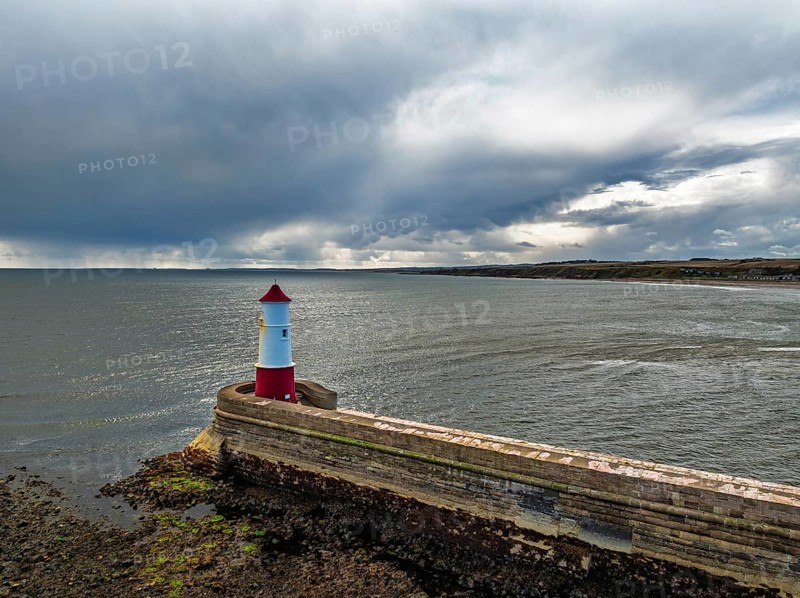 Berwick Pier and Lighthouse from a drone, Berwick-upon-Tweed, England, United Kingdom