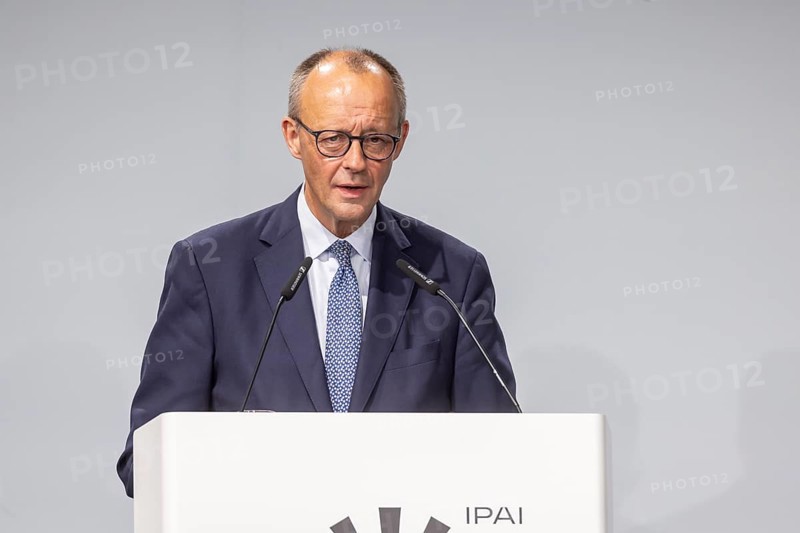 Federal Chancellor Friedrich Merz (CDU) . Portrait at the lectern with free text space. ground-breaking ceremony ceremony for the Artificial Intelligence Innovation Park (IPAI) . Heilbronn, Baden-Württemberg, Germany
