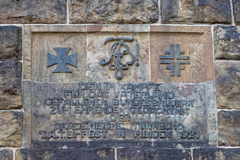Detail, inscription, Kaiser Wilhelm Memorial, Porta Westfalica, North Rhine-Westphalia, Germany