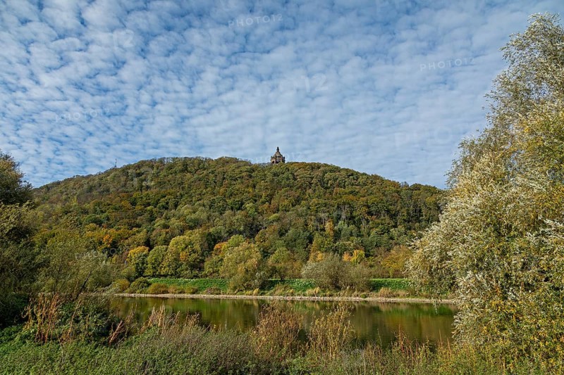 Mountain, forest, Weser, Kaiser-Wilhelm-Denkmal, Porta Westfalica, North Rhine-Westphalia, Germany