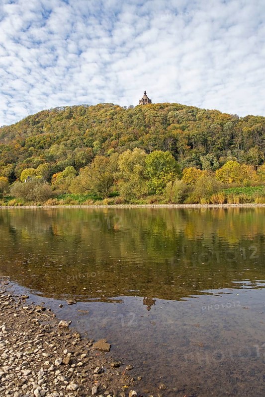 Mountain, forest, Weser, reflection, Kaiser Wilhelm Memorial, Porta Westfalica, North Rhine-Westphalia, Germany