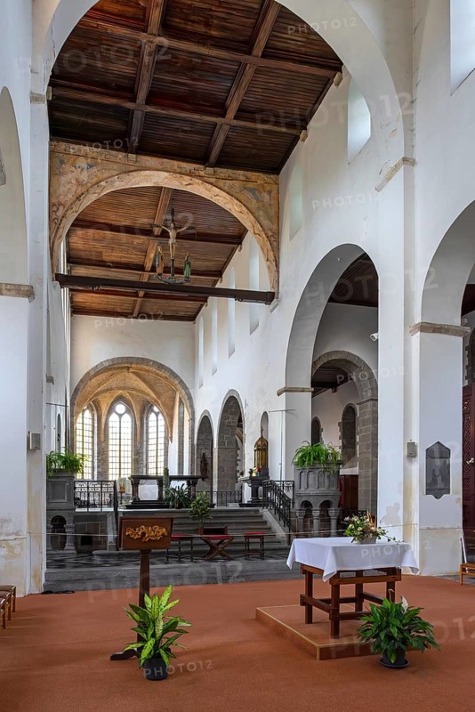 Interior of 11th century Abbey Church of St Peter, Église abbatiale Saint-Pierre d'Hastière, Hastière-par-delà, province of Namur, Wallonia, Belgium