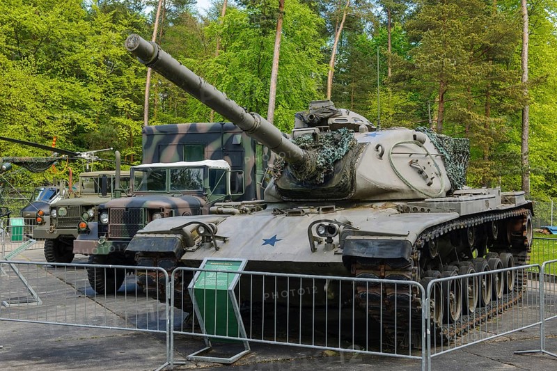 Disused US battle tank type M60 A3 in the Point Alpha open-air museum on the former inner German border with the GDR Eastern Bloc, Point Alpha Memorial, former zone border, Rasdorf, Hesse, Geisa, Thuringia, Germany