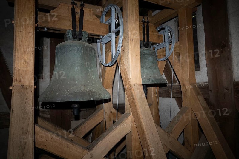 Church bells, bell tower, Duben village church, Brandenburg, Germany