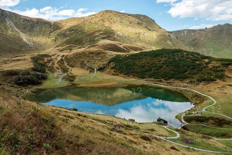 Schlappoldkopf and Söllerkopf are reflected in Schlappoldsee, Fellhorn, Oberstdorf, Oberallgäu, Allgäu, Bavaria, Germany
