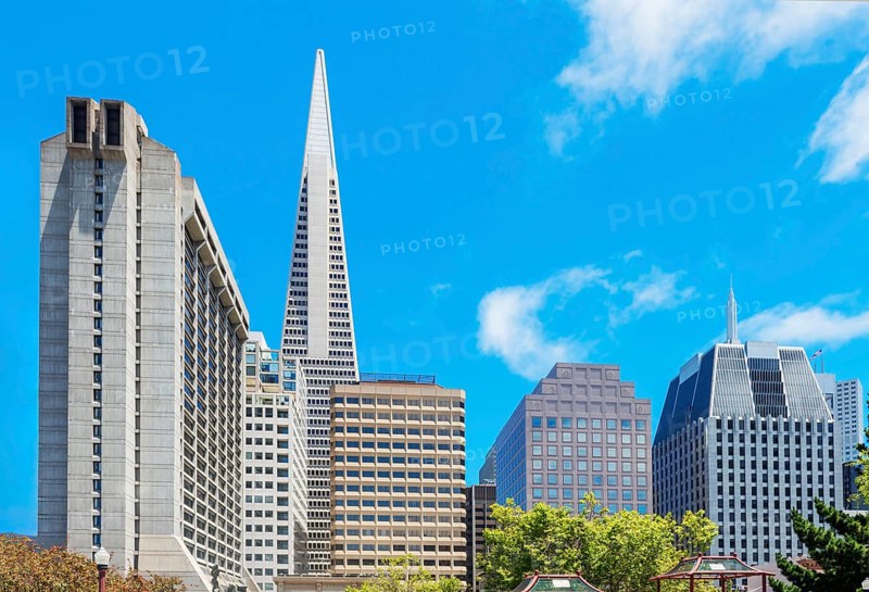 View of downtown financial district seen from Portsmouth square, San Francisco, California, USA