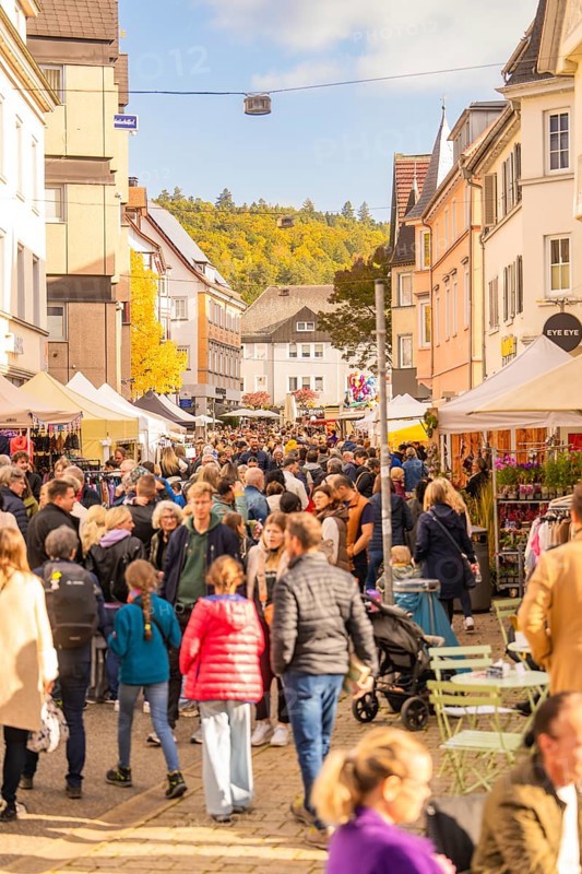 A lively autumn market attracts many visitors to the city center, Urschelherbst Street Festival, Nagold, Germany