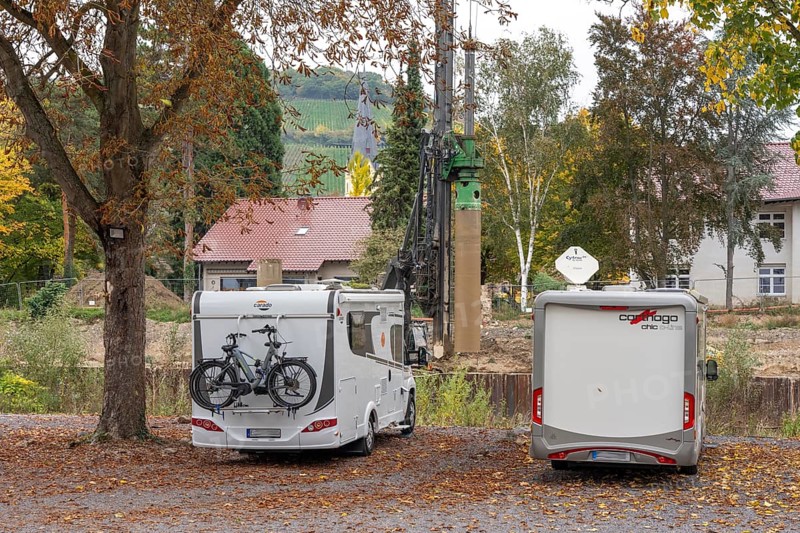 Motorhome parking space opposite the old town of Ahrweiler, right on the river Ahr, Rhineland-Palatinate