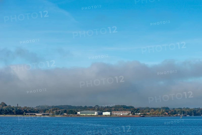 MFG 5 area on the fjord, Kiel Fjord, Holtenau district, Kiel, Baltic Sea, former naval aviation squadron, currently required location for the Federal Navy, hangar, Schleswig-Holstein, Germany