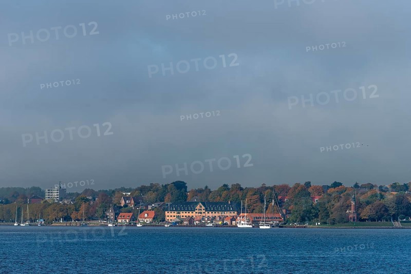 Kiel Fjord, Holtenau district, Kiel, historic sewer packing house, storage, sailing yachts, lighthouse, navigation, Baltic Sea, Schleswig-Holstein, Germany